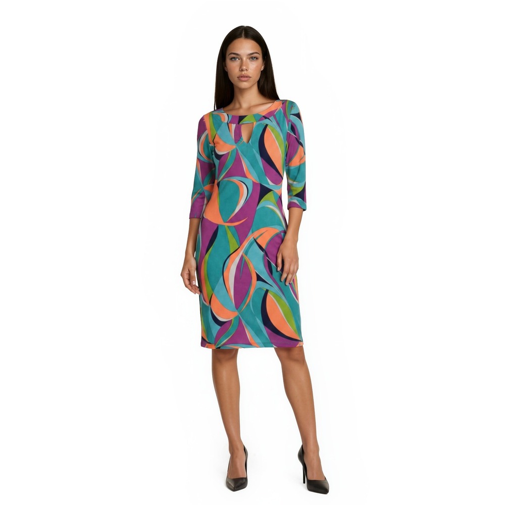 Tracy Negoshian Shift Dress Women's Size Medium‎ Multicolor Abstract 3/4 Sleeve